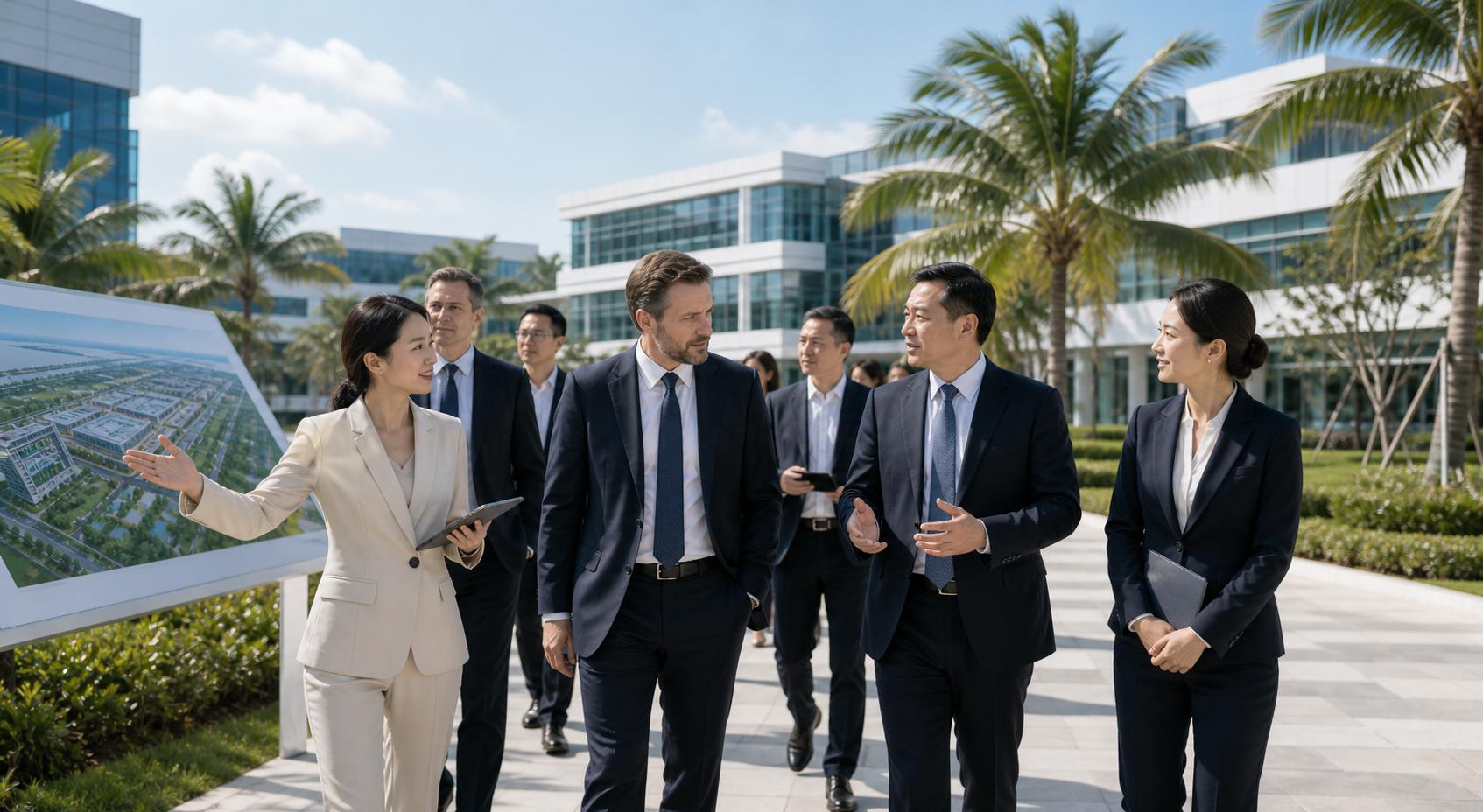 Business delegation visiting a Hainan free trade industrial park